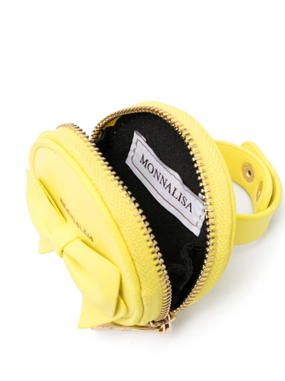 Shop Monnalisa Bow-detail Leather Wrist Bag In Yellow