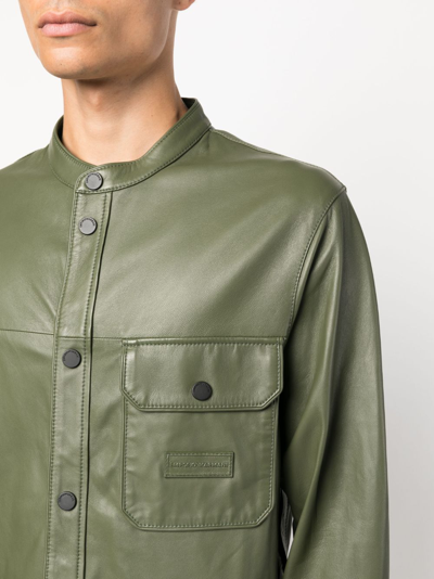 Shop Emporio Armani Leather Shirt Jacket In Green