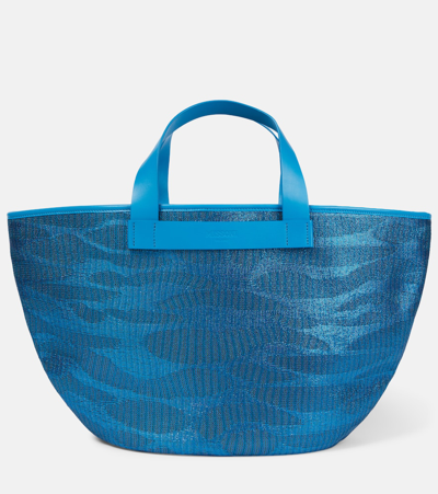 Shop Missoni Jacquard Tote Bag In Blue