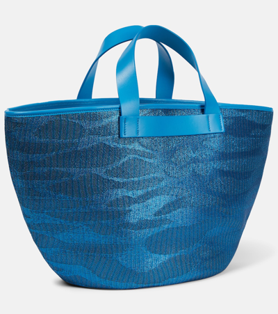 Shop Missoni Jacquard Tote Bag In Blue
