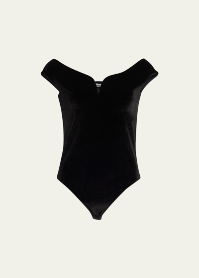 Shop Nanushka Gesa Off-the-shoulder Faux Leather Bodysuit In Black