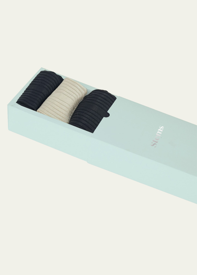 Shop Stems Silky Rib-knit Crew Socks 3-pack In Black/ivory/black