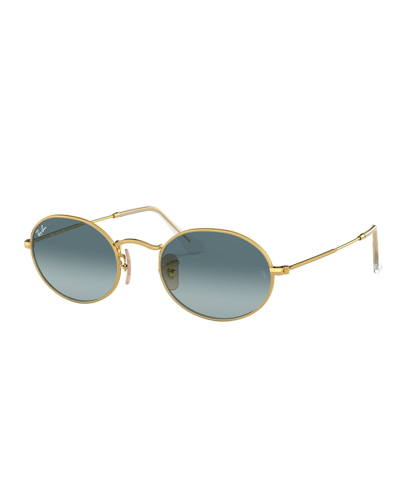 Shop Ray Ban Monochromatic Oval Metal Sunglasses In Blue Silver