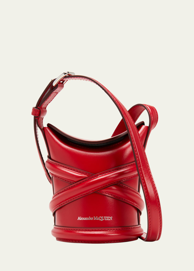 Shop Alexander Mcqueen Curve Mini Calfskin Crossbody Bucket Bag In Welsh Red