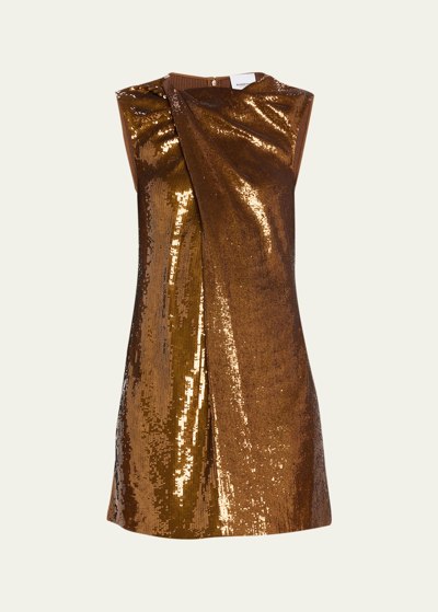 Shop Burberry Anais Sequined Twist-front Shift Mini Dress In Dark Birch Brown
