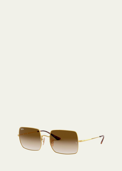 Shop Ray Ban Metal Square Sunglasses In Gold