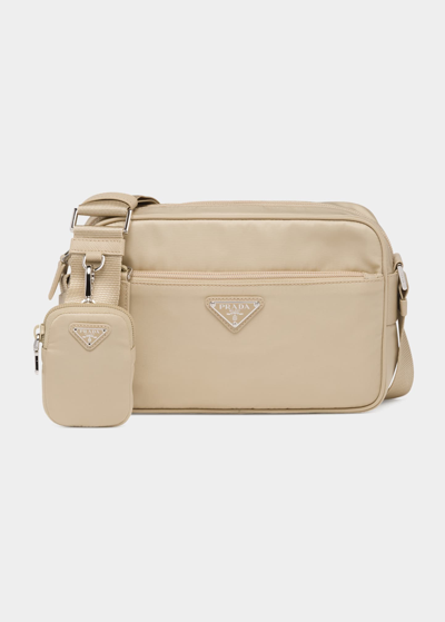 Shop Prada Zip Nylon & Calf Leather Shoulder Bag In F0009 Bianco