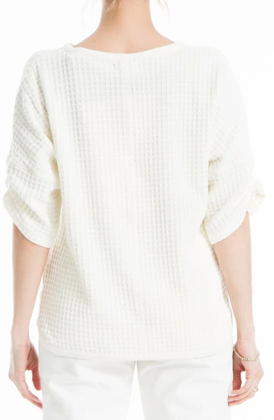 Max Studio Ruched Elbow Sleeve Waffle Knit Top In Ivory