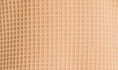 Max Studio Ruched Elbow Sleeve Waffle Knit Top In Camel