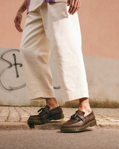 Dr. Martens' Adrian Crazy Horse Leather Tassel Loafers In Braun