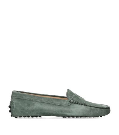 Shop Tod's Suede Gommini Penny Loafers In Green