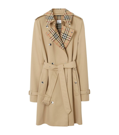 Shop Burberry Check-trim Short Trench Coat In Neutrals
