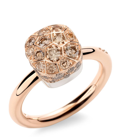 Shop Pomellato Mixed Gold And Brown Diamond Nudo Solitaire Petit Ring