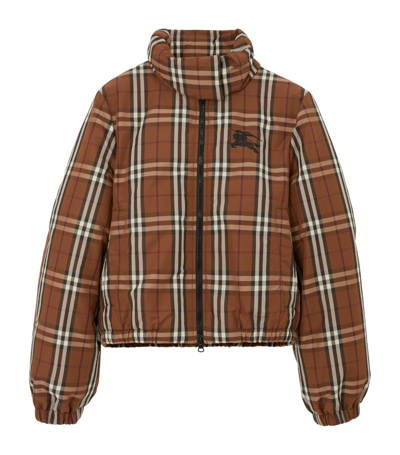 Shop Burberry Check Puffer Jacket In Brown