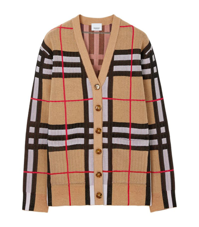 Shop Burberry Cotton-blend Check Cardigan In Neutrals