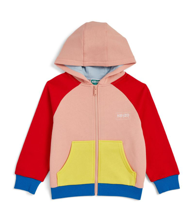 Shop Kenzo Block-colour Zip-up Hoodie (2-12 Years) In Red