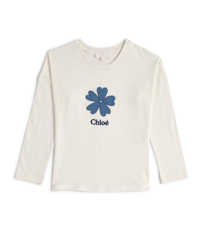 Shop Chloé Flower Appliqué T-shirt (2-14 Years) In White