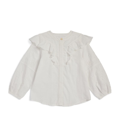 Shop Chloé Embroidered Ruffle Blouse (2-14 Years) In White