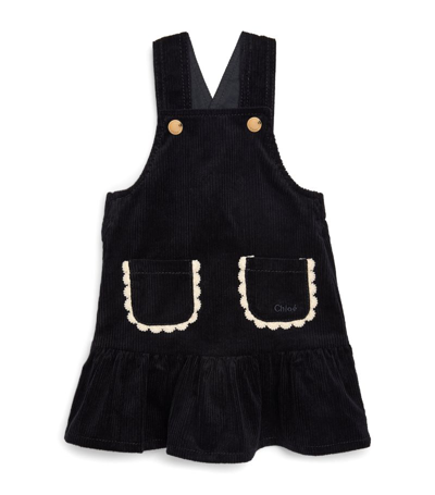 Shop Chloé Frill-trim Dungaree Dress (6-36 Months) In Navy