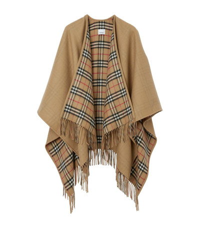 Shop Burberry Wool Check Reversible Cape In Neutrals