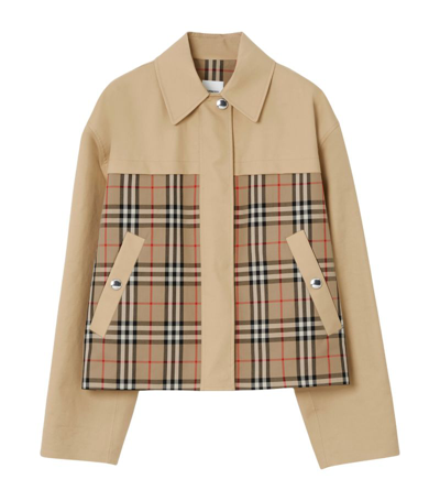 Shop Burberry Cotton Check-panel Jacket In Neutrals