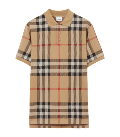 Shop Burberry Cotton Check Polo Shirt In Neutrals
