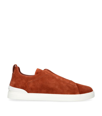 Shop Zegna Suede Triple Stitch Sneakers In Brown