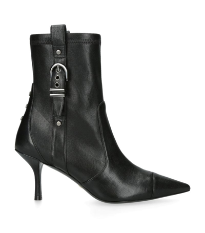 Shop Stuart Weitzman Leather Maverick Ankle Boots 75 In Black