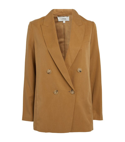 Shop Vince Tencel Double-breasted Blazer In Brown