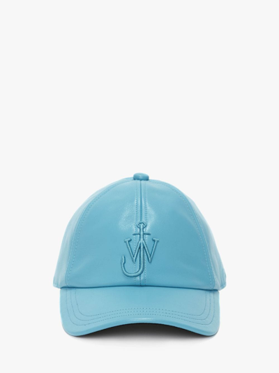 Shop Jw Anderson Leather Baseball Cap With Anchor Logo In Blue
