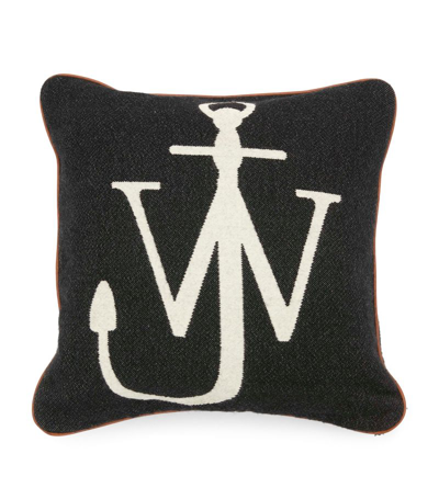 Shop Jw Anderson Wool-blend Logo Cushion (48cm X 48cm) In Black