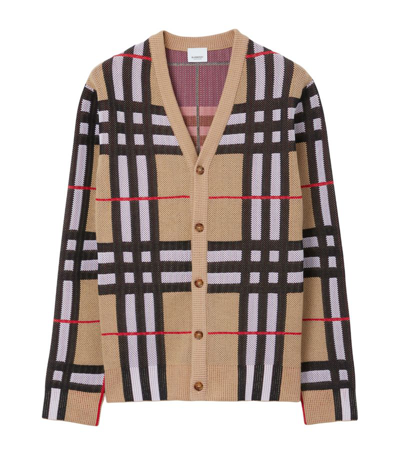 Shop Burberry Cotton-blend Check Cardigan In Neutrals