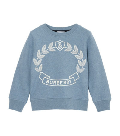 Shop Burberry Kids Cotton Oak Leaf Crest Sweatshirt (3-14 Years) In Blue