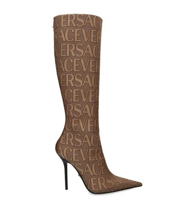 Shop Versace Knife Knit Boots 110 In Brown