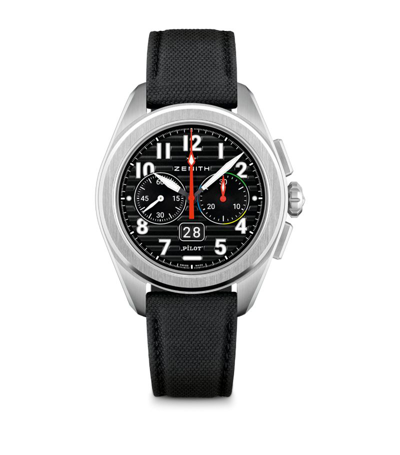Shop Zenith Steel Pilot Automatic Watch 42.5mm In Black
