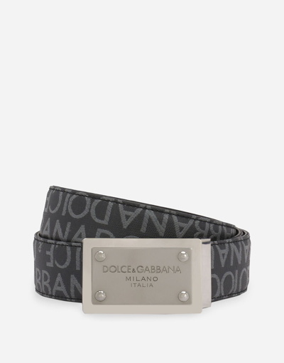 Shop Dolce & Gabbana Coated Jacquard Belt With Logo Tag In Black