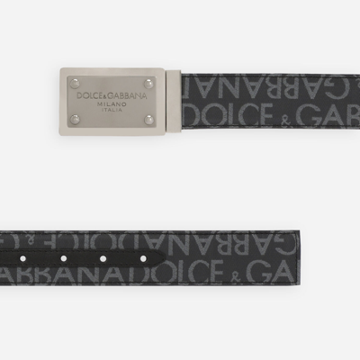 Shop Dolce & Gabbana Coated Jacquard Belt With Logo Tag In Black