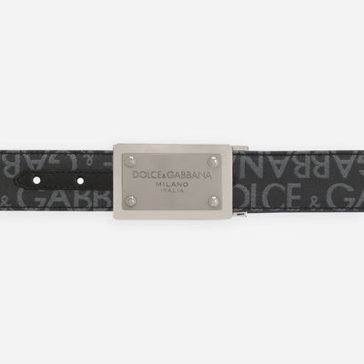 Shop Dolce & Gabbana Coated Jacquard Belt With Logo Tag In Black