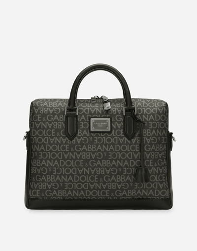 Dolce & Gabbana All-over Jacquard Coated Fabric Briefcase In Black