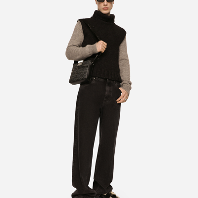 Dolce & Gabbana Coated Jacquard Crossbody Bag In Multicolor