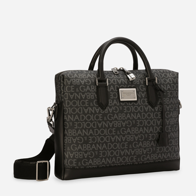 Dolce & Gabbana All-over Jacquard Coated Fabric Briefcase In Black