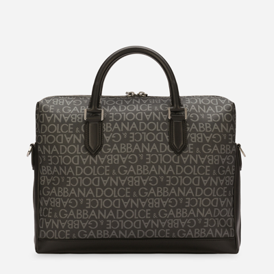 Dolce & Gabbana All-over Jacquard Coated Fabric Briefcase In Black