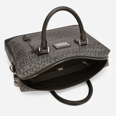 Dolce & Gabbana All-over Jacquard Coated Fabric Briefcase In Black