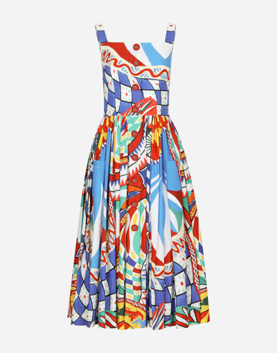 Shop Dolce & Gabbana Carretto-print Poplin Calf-length Dress In Multicolor
