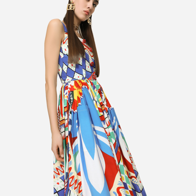 Shop Dolce & Gabbana Carretto-print Poplin Calf-length Dress In Multicolor