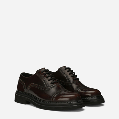 Dolce & Gabbana Perforated Calf Leather Lace-up Shoes In Brown