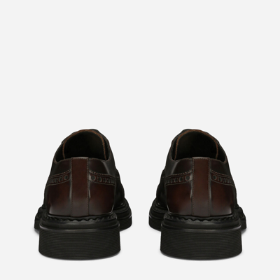 Dolce & Gabbana Perforated Calf Leather Lace-up Shoes In Brown