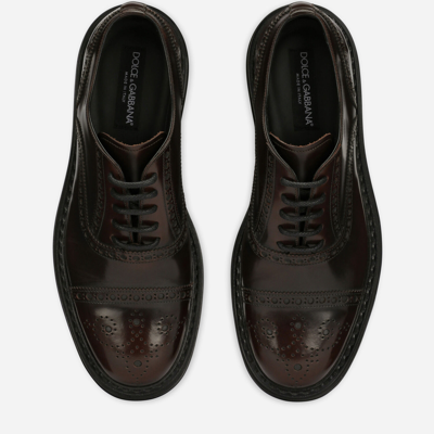 Dolce & Gabbana Perforated Calf Leather Lace-up Shoes In Brown