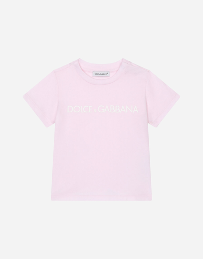 Shop Dolce & Gabbana Jersey T-shirt With Logo Print In Pink