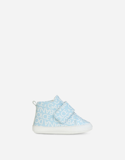 Shop Dolce & Gabbana Printed Nappa Leather Mid-top Sneakers In Azure
